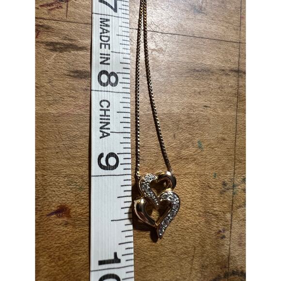 925 silver gold plate CZ rhinestones double link hearts necklace Valentine gift - Picture 8 of 8